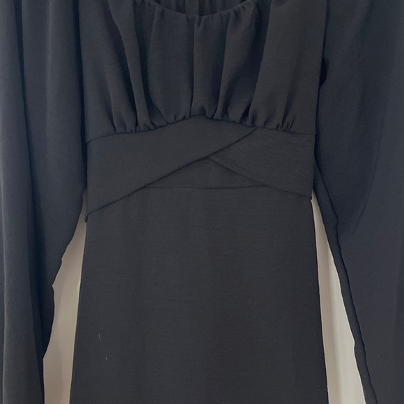 Altar’d State Lola Crossover Waist Back Tie Mini Dress Large Black Puff Sleeve - Picture 5 of 7